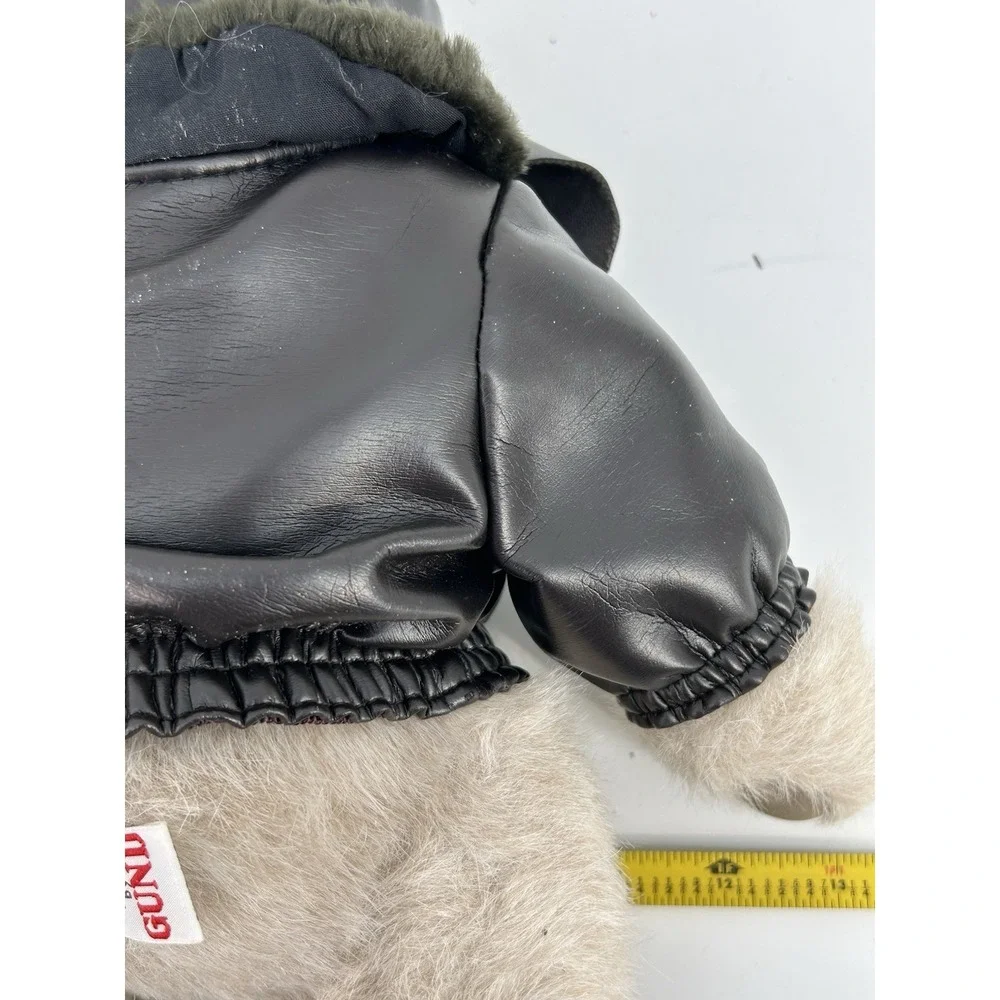 VTG Gund Aviator Teddy Bear Plush Stuffed Animal Black Leather Jacket & Hat